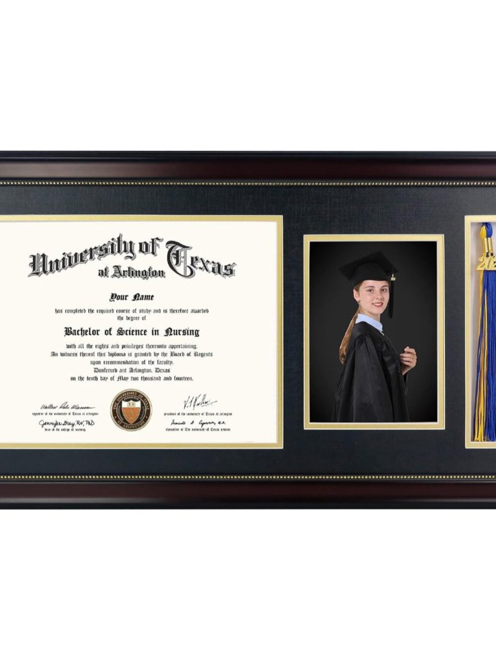 11x22 Mahogany Diploma Frame with Tassel Holder and Picture for 8.5x11 Certifica